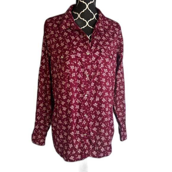 Wrangler Wrancher Burgundy Floral Print Pearl Snap Button Front Shirt Size XL - Picture 1 of 12